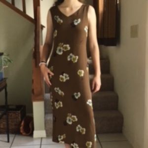 Long Brown floral Petite Sophisticate Dress